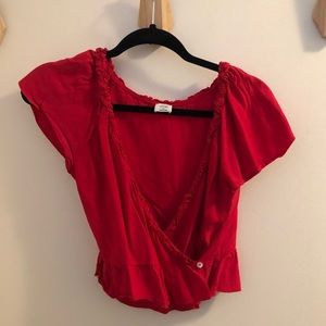 Red Shortsleeve V-Neck Blouse